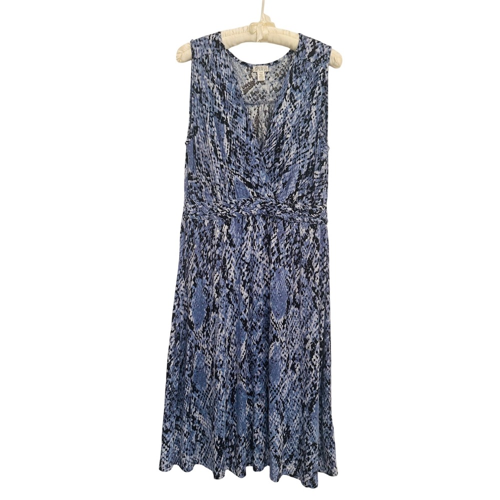 Spense Womens Blue Snakeskin Print Braided Waist Sleeveless Midi Dress Sz L Y2K